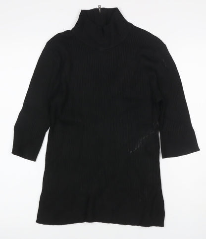 DKNY Women’s Black UK 12 Ribbed Zip Neck Long Sleeve Tunic Top