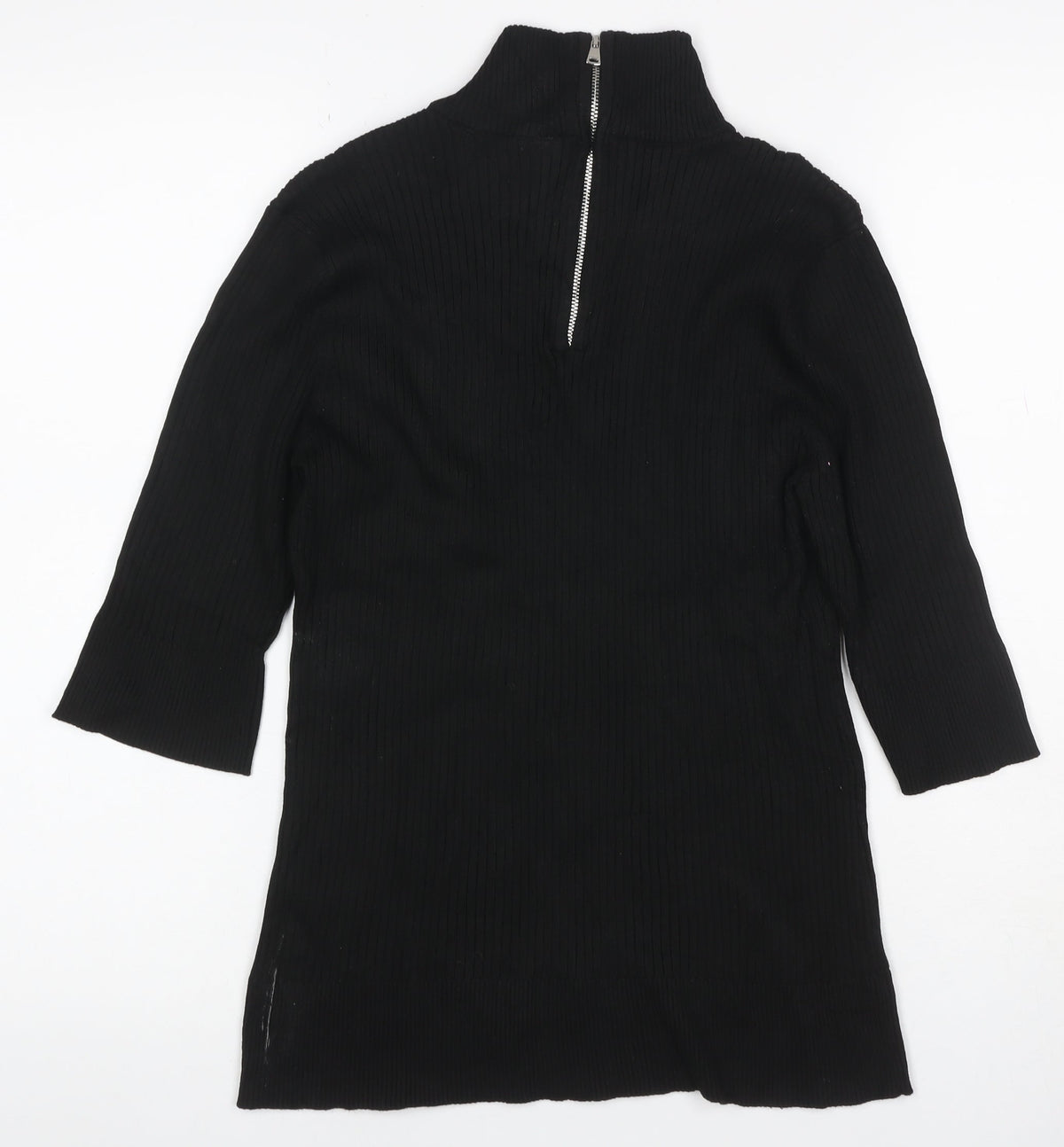 DKNY Women’s Black UK 12 Ribbed Zip Neck Long Sleeve Tunic Top