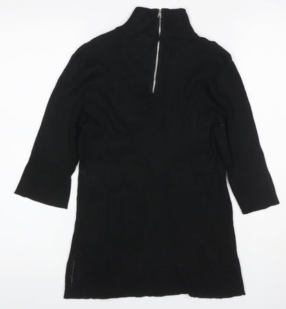 DKNY Women’s Black UK 12 Ribbed Zip Neck Long Sleeve Tunic Top