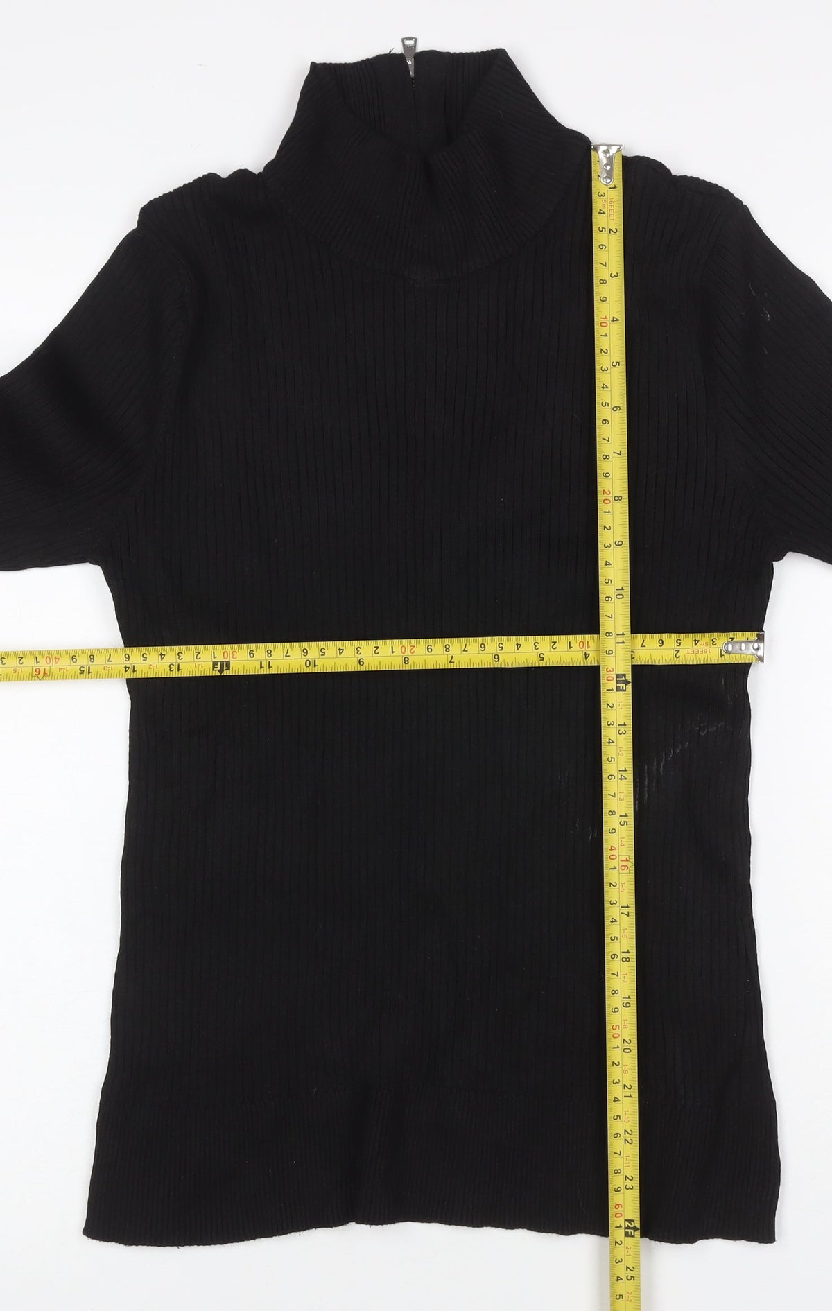 DKNY Women’s Black UK 12 Ribbed Zip Neck Long Sleeve Tunic Top