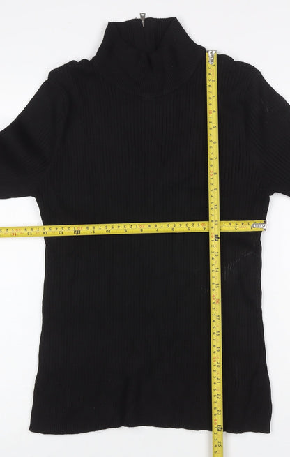 DKNY Women’s Black UK 12 Ribbed Zip Neck Long Sleeve Tunic Top