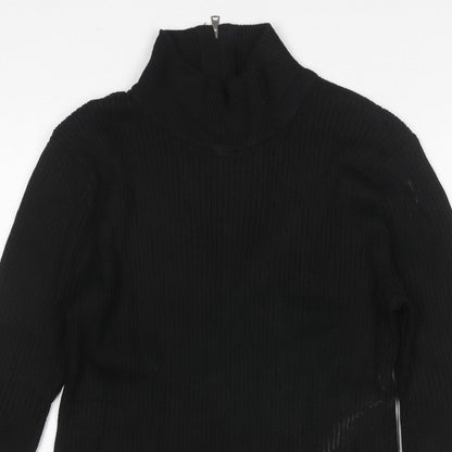 DKNY Women’s Black UK 12 Ribbed Zip Neck Long Sleeve Tunic Top