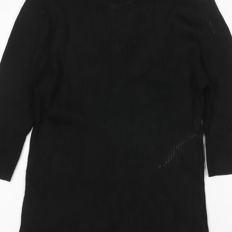 DKNY Women’s Black UK 12 Ribbed Zip Neck Long Sleeve Tunic Top