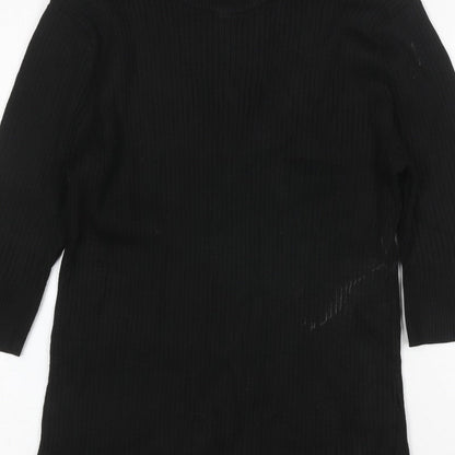DKNY Women’s Black UK 12 Ribbed Zip Neck Long Sleeve Tunic Top