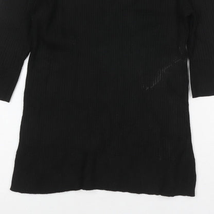 DKNY Women’s Black UK 12 Ribbed Zip Neck Long Sleeve Tunic Top