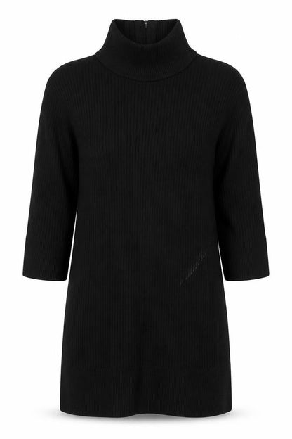 DKNY Women’s Black UK 12 Ribbed Zip Neck Long Sleeve Tunic Top