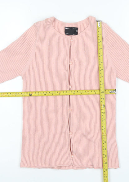 ASOS Design Women Pink UK 12 Rib Knit Button 3/4 Sleeve Cardigan