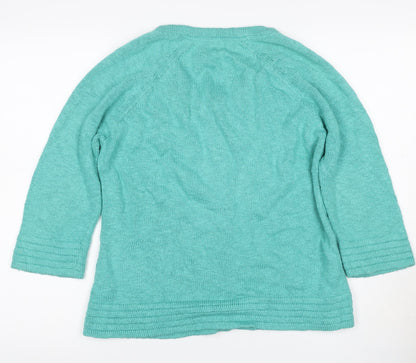 Per Una Women’s Green Size 8 Ramie Cotton V-Neck Button Cardigan