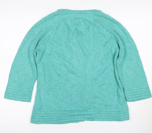 Per Una Women’s Green Size 8 Ramie Cotton V-Neck Button Cardigan