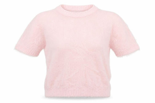 Quiz Women Pink M Fluffy Knit Short Sleeve Crew Neck Pullover Jumper