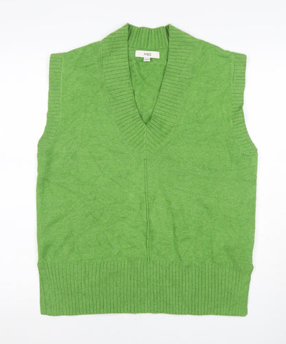 Marks and Spencer Women Green S V-Neck Sleeveless Knit Jumper Vest