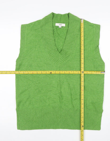 Marks and Spencer Women Green S V-Neck Sleeveless Knit Jumper Vest