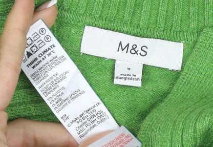 Marks and Spencer Women Green S V-Neck Sleeveless Knit Jumper Vest