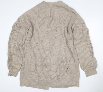 Lipsy London Women Beige UK 12 Open Cable Knit Cardigan Long Sleeve