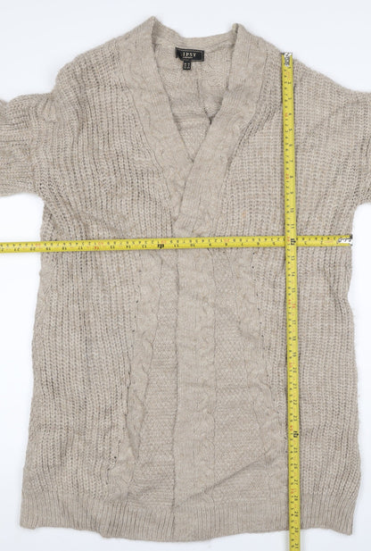 Lipsy London Women Beige UK 12 Open Cable Knit Cardigan Long Sleeve