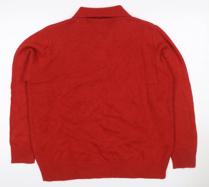 Damart Women’s Red Size 16 Collared Henley Button Knit Jumper