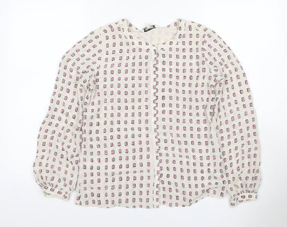 Fenn Wright Manson Women Ivory Pink Geometric Silk Blouse UK 8