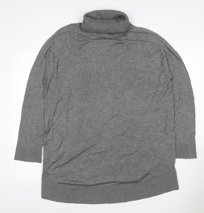 H&M Women Grey UK 14 Roll Neck Long Sleeve Knit Tunic Jumper