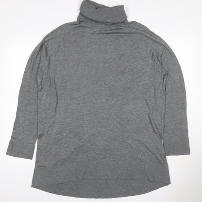 H&M Women Grey UK 14 Roll Neck Long Sleeve Knit Tunic Jumper