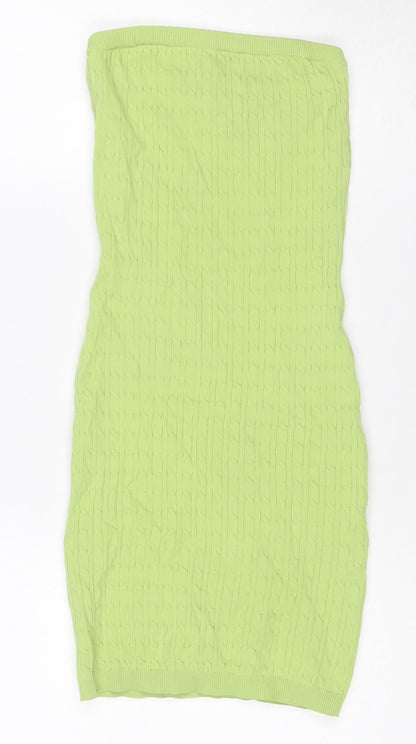 Bershka Women Green XS Bodycon Mini Knit Sleeveless Dress