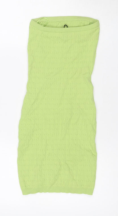 Bershka Women Green XS Bodycon Mini Knit Sleeveless Dress