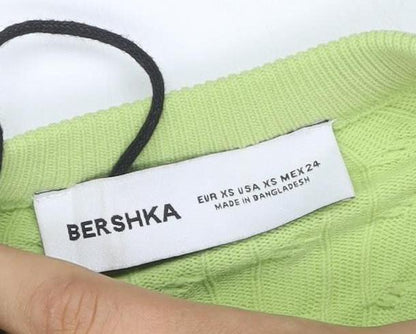 Bershka Women Green XS Bodycon Mini Knit Sleeveless Dress