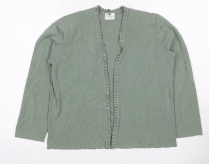 Eastex Women Green UK 14 Open Ruffle V-Neck Long Sleeve Cardigan