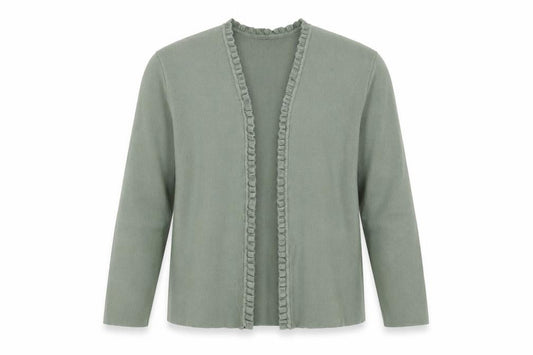 Eastex Women Green UK 14 Open Ruffle V-Neck Long Sleeve Cardigan