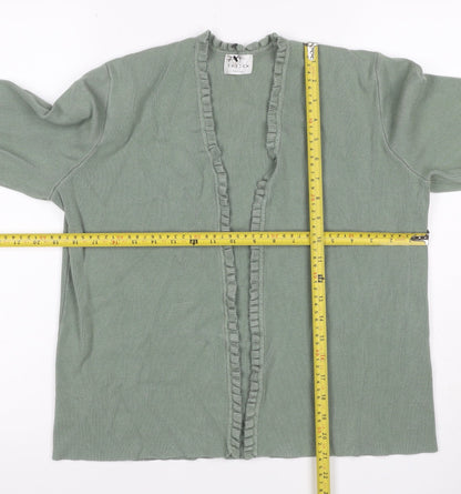 Eastex Women Green UK 14 Open Ruffle V-Neck Long Sleeve Cardigan