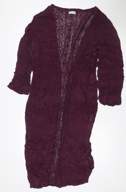 M&S Women Purple UK 18 Open Knit Long Sleeve Cardigan