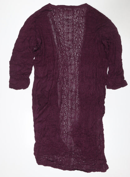 M&S Women Purple UK 18 Open Knit Long Sleeve Cardigan