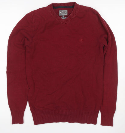 FatFace Men's Red XS V-Neck Pullover Cotton Blend Knit Jumper Logo
