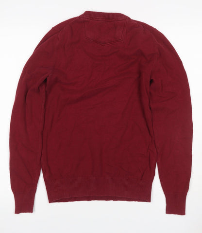 FatFace Men's Red XS V-Neck Pullover Cotton Blend Knit Jumper Logo