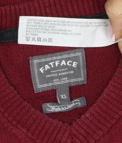 FatFace Men's Red XS V-Neck Pullover Cotton Blend Knit Jumper Logo