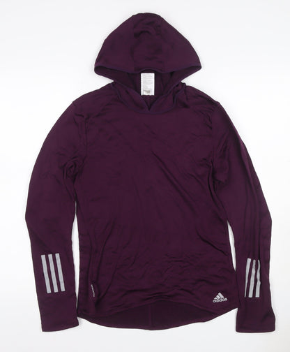 adidas Women Purple S Climawarm Hooded Long Sleeve Activewear Top