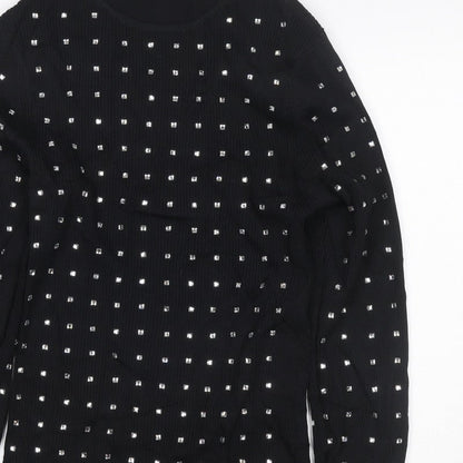 River Island Women Black UK 6 Basic Studded High Neck Long Sleeve Top