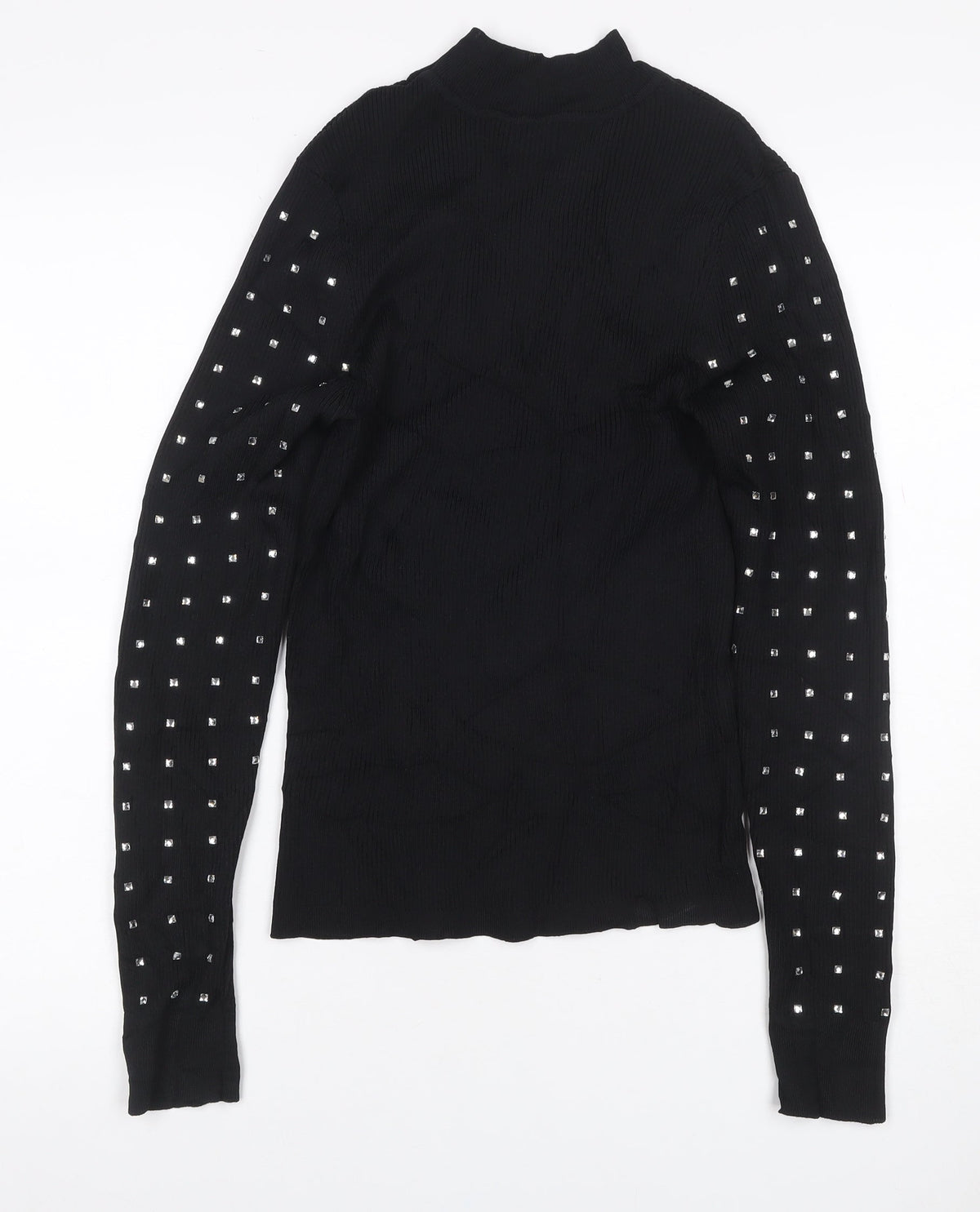 River Island Women Black UK 6 Basic Studded High Neck Long Sleeve Top