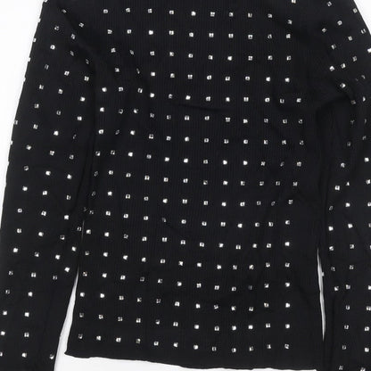 River Island Women Black UK 6 Basic Studded High Neck Long Sleeve Top