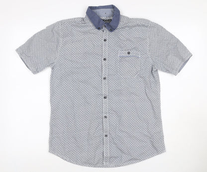 Red Herring Men's Blue White Geometric Shirt M Short Sleeve Button-Up
