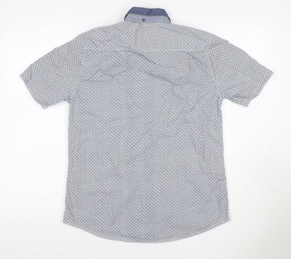 Red Herring Men's Blue White Geometric Shirt M Short Sleeve Button-Up