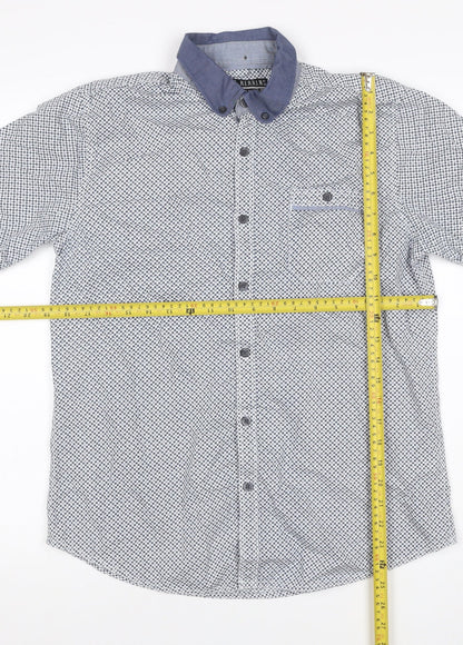Red Herring Men's Blue White Geometric Shirt M Short Sleeve Button-Up
