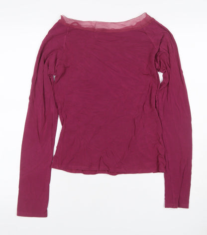Laura Ashley Women Burgundy UK 8 Basic Long Sleeve Boat Neck Jersey Top