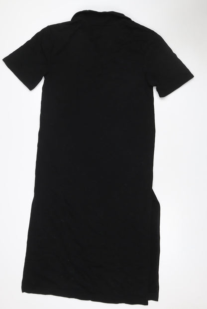 Zara Women Black S Sheath Knee Length V-Neck Stretch Dress