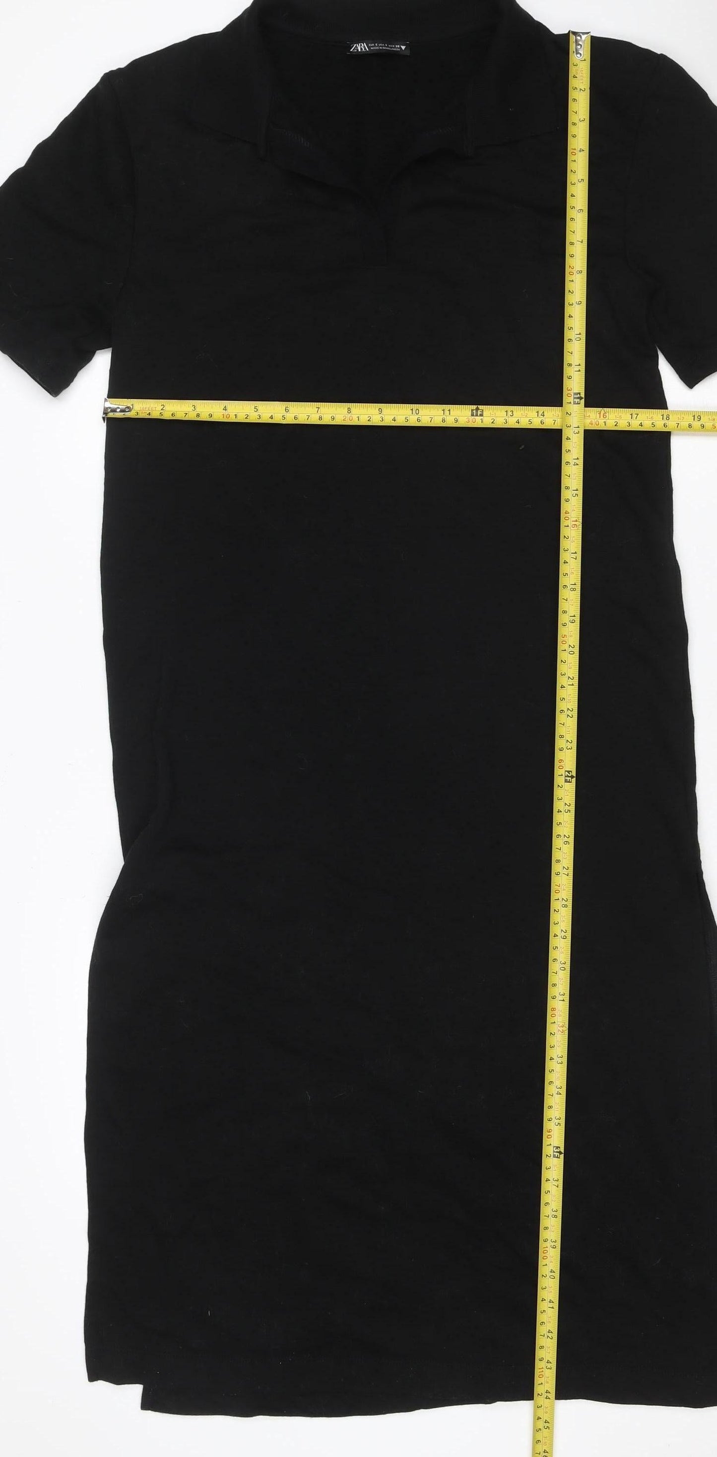Zara Women Black S Sheath Knee Length V-Neck Stretch Dress