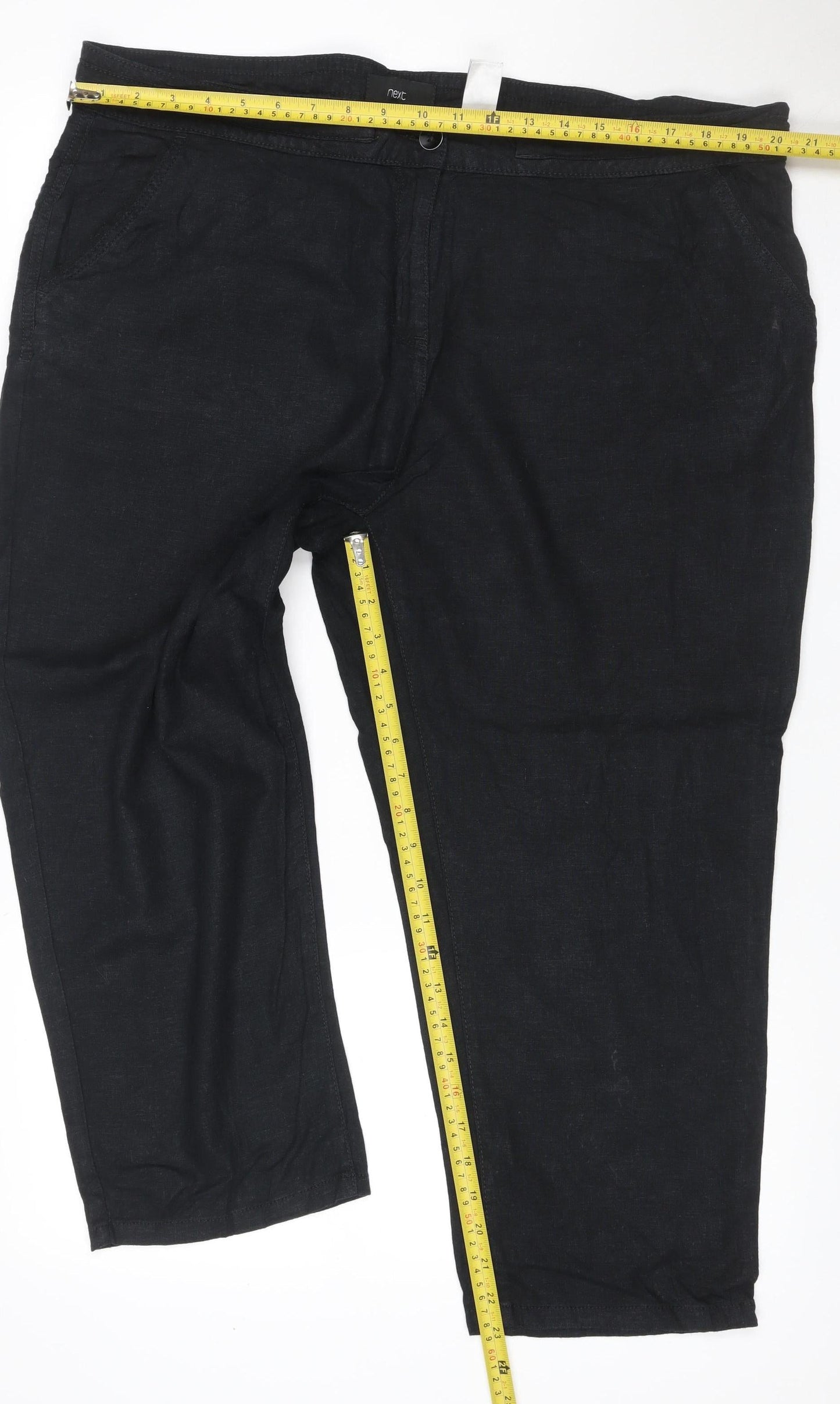 Next Women’s Black Linen Blend Straight Trousers UK 20 Regular