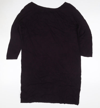Gap Women Black M Jersey Knee Length Shift Dress 3/4 Sleeve Ruffle