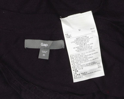 Gap Women Black M Jersey Knee Length Shift Dress 3/4 Sleeve Ruffle