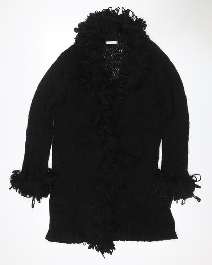 Berkertex Women's Black UK 14 Open Knit Fringe Cardigan Vintage