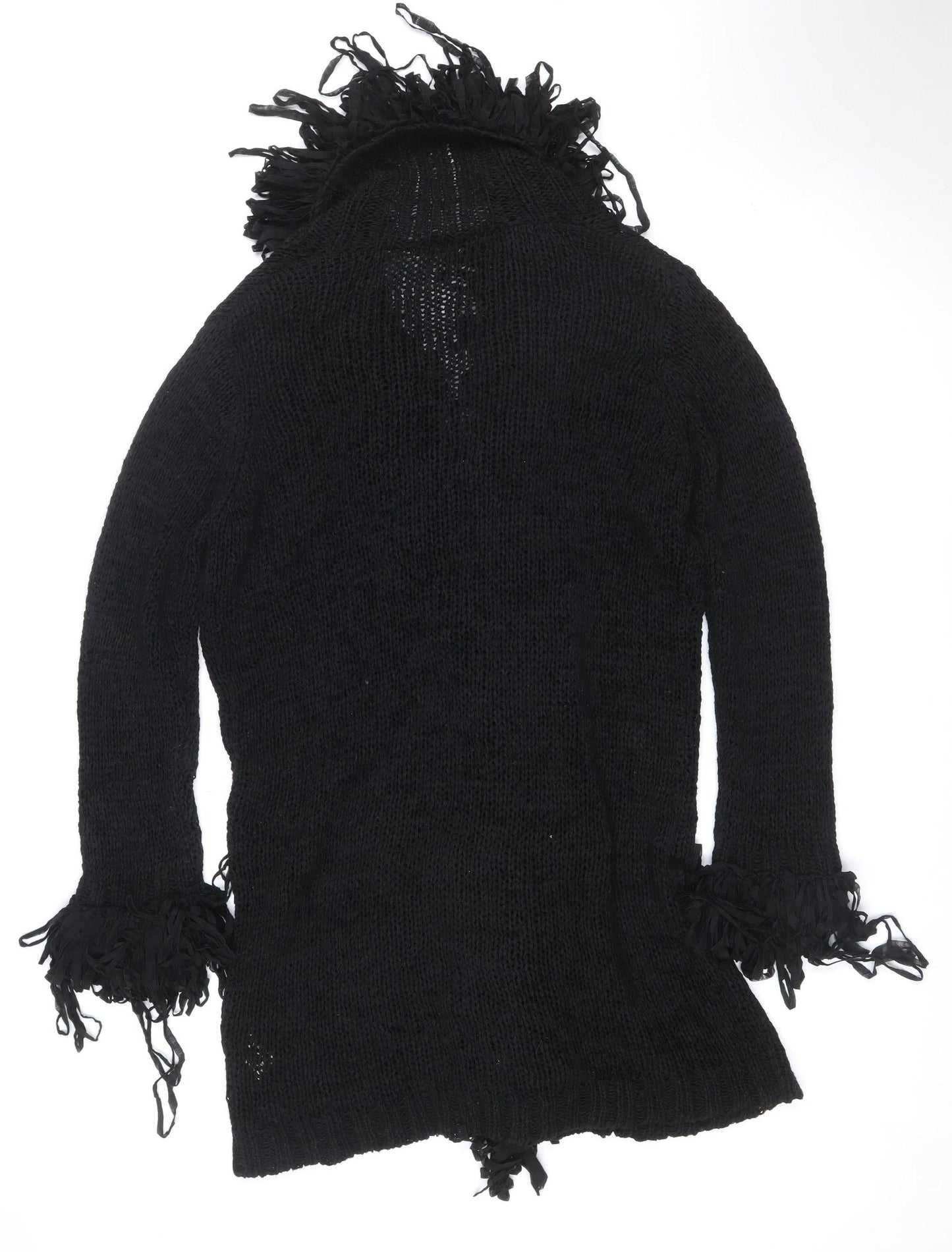 Berkertex Women's Black UK 14 Open Knit Fringe Cardigan Vintage
