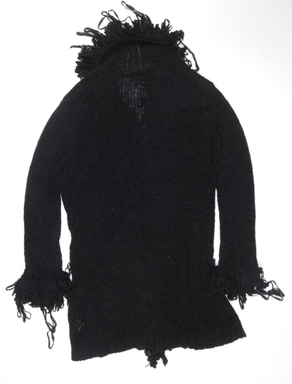 Berkertex Women's Black UK 14 Open Knit Fringe Cardigan Vintage